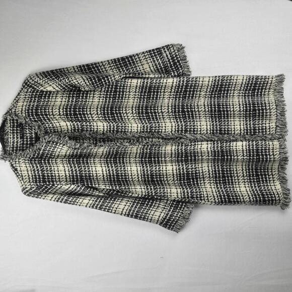 Maven West Chic Black Cream Plaid Long Cardigan Size XS